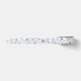 Blauw Geel Groen Waterverf Wildbloem Patroon Satijnen Lint