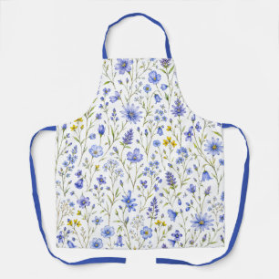 Blauw Geel Groen Waterverf Wildbloem Patroon Schort