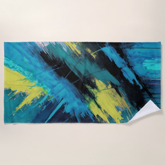 Blauw Geel Groen Zwart Abstract Strandlaken (Voorkant)