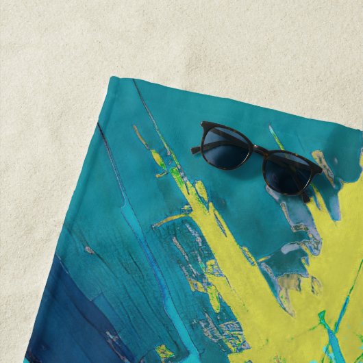 Blauw Geel Groen Zwart Abstract Strandlaken (In situ)