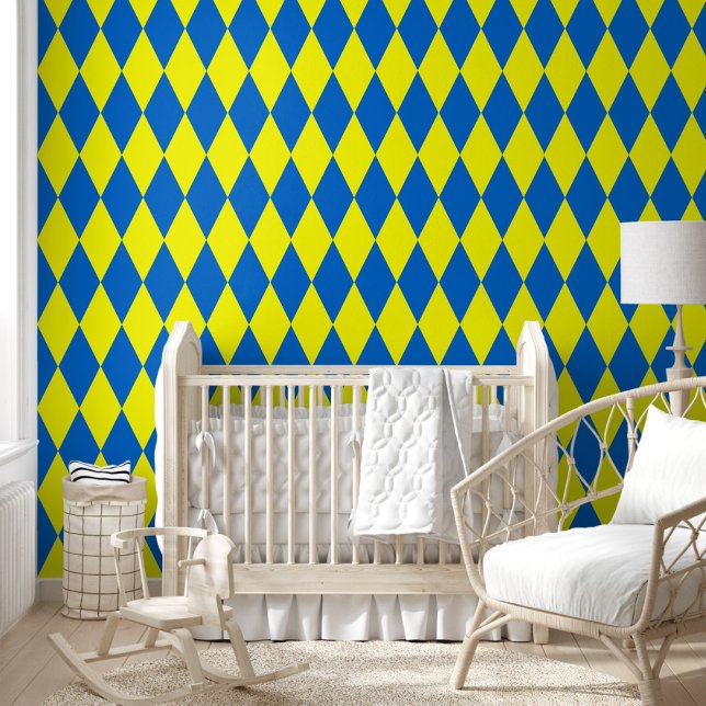 Blauw Geel Harlekijn Geruit Ontwerp  Behang (Creator heeft geüpload)