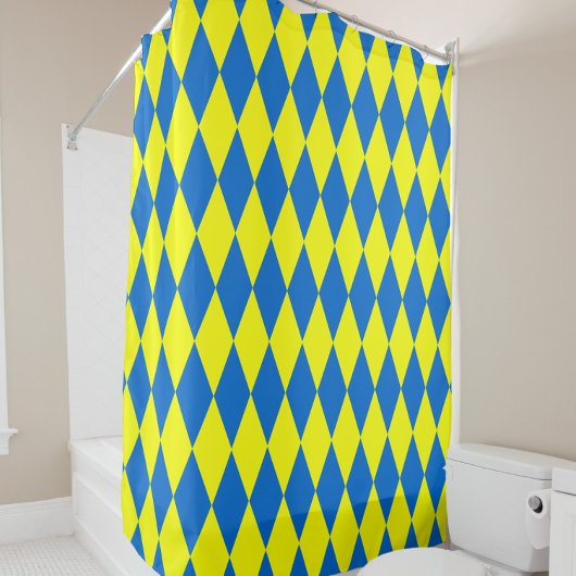 Blauw Geel Harlekijn Geruit Ontwerp Douchegordijn