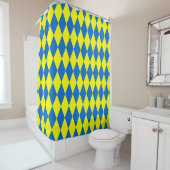 Blauw Geel Harlekijn Geruit Ontwerp Douchegordijn (In situ)