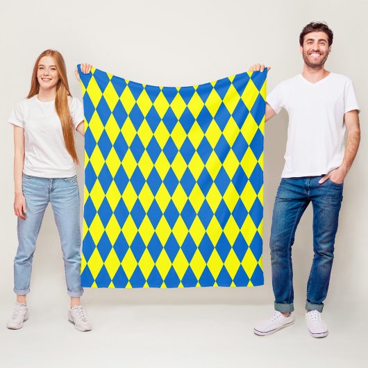 Blauw Geel Harlekijn Geruit Ontwerp Fleece Deken