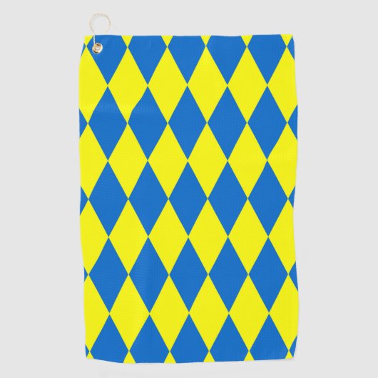 Blauw Geel Harlekijn Geruit Ontwerp  Golfhanddoek (Voorkant)