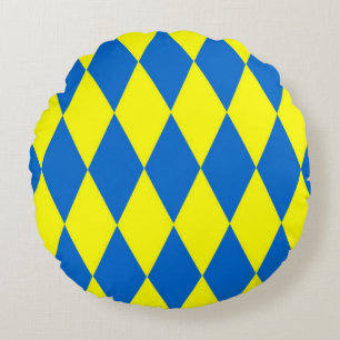 Blauw Geel Harlekijn Geruit Ontwerp Rond Kussen