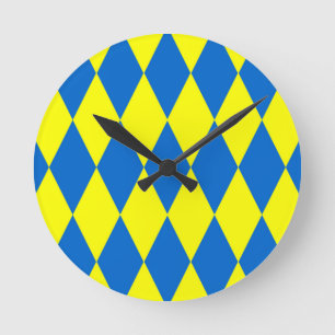 Blauw Geel Harlekijn Geruit Ontwerp Ronde Klok