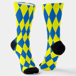 Blauw Geel Harlekijn Geruit Ontwerp  Sokken