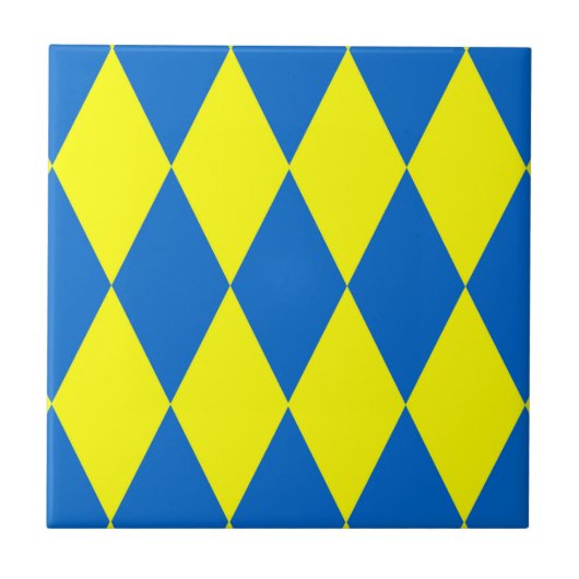 Blauw Geel Harlekijn Geruit Ontwerp Tegeltje (Voorkant)