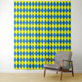 Blauw Geel Harlekijn Geruit Ontwerp Wandkleed (In situ)