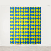 Blauw Geel Harlekijn Geruit Ontwerp Wandkleed (Voorkant)
