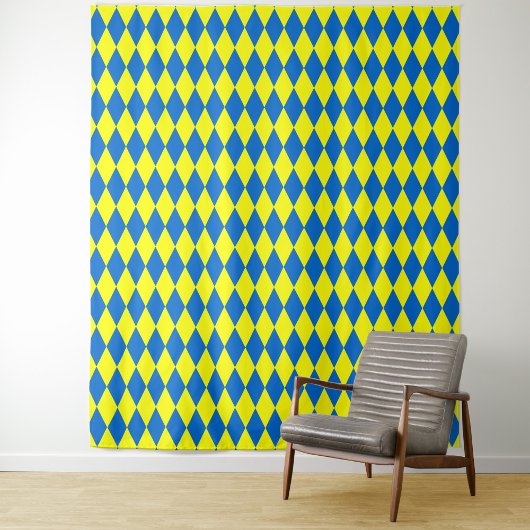 Blauw Geel Harlekijn Geruit Ontwerp Wandkleed