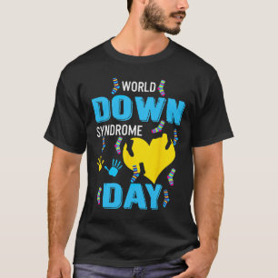 Blauw Geel Hart 21 Wereld Down Syndroom Bewustzijn T-shirt