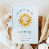 Blauw Geel Hier komt de Son Boy Baby shower Kaart