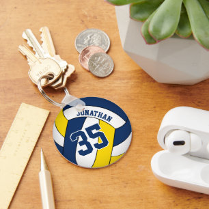 Blauw Geel Jongens Jersey Nummer Volleybal Sleutelhanger