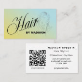 Blauw Geel Kapsalon QR Code  Visitekaartje (Voorkant / Achterkant)