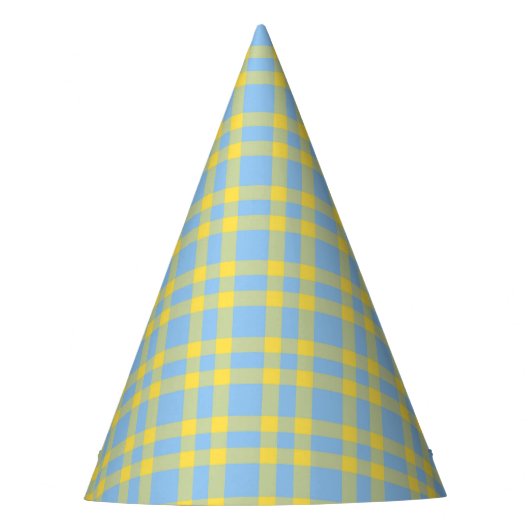 Blauw Geel Karo Patroon Feesthoedjes (Voorkant)