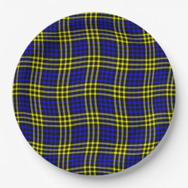 Blauw Geel Karo Rut Naadloos Patroon Papieren Bordje