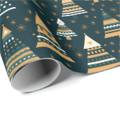 Blauw Geel Kerstboom Patroon Kerstcadeau Cadeaupapier (Rol Hoek)