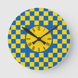 Blauw & Geel kleur vierkant / geruit patroon Rond Ronde Klok