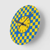 Blauw & Geel kleur vierkant / geruit patroon Roun Ronde Klok (Hoek)