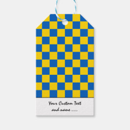 Blauw & geel kleurenvierkant / gecontroleerd patro cadeaulabel