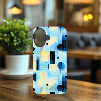 Blauw & Geel Koele Geometrische Kunst Telefoonhoes iPhone 16 Hoesje