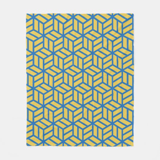 Blauw Geel Kubus Hexagon Geometrisch 3D Patroon Fleece Deken (Voorkant)