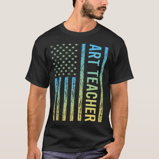 Blauw Geel Kunstleraar T-shirt (Voorkant)