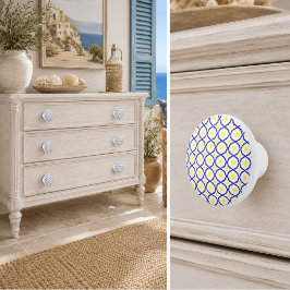 Blauw & Geel Kust Mediterraan Patroon Keramische Knop