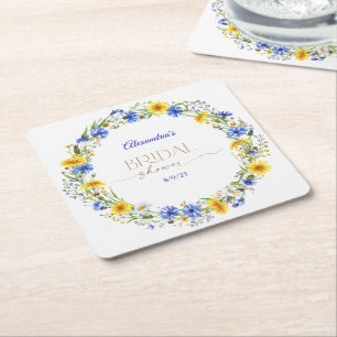 Blauw Geel Lavendel Wilde Bloemen Krans Kartonnen Onderzetters