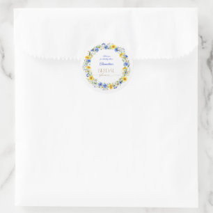 Blauw Geel Lavendel Wilde Bloemenkrans Ronde Sticker