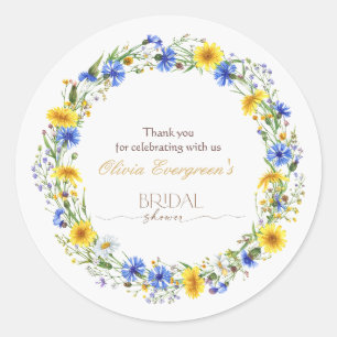 Blauw Geel Lavendel Wilde Bloemenkrans Ronde Sticker