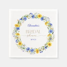 Blauw Geel Lavendel Wilde Bloemenkrans Servet