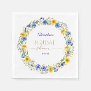 Blauw Geel Lavendel Wilde Bloemenkrans Servet