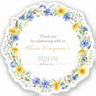 Blauw Geel Lavendel Wilde Bloemenkrans Sticker