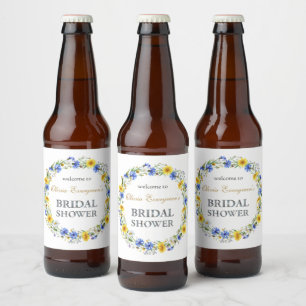 Blauw Geel Lavendel Wilde Bloemenkrans Welkom Bier Etiket