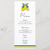 Blauw Geel Lemon Mediterraan Trouwmenu Menu (Voorkant)
