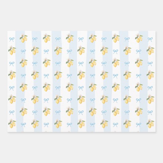 Blauw Geel Lemon Wrapping Paper Blad Set van 3 (Voorkant 3)