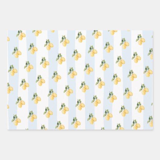 Blauw Geel Lemon Wrapping Paper Blad Set van 3 (Voorkant 2)