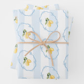 Blauw Geel Lemon Wrapping Paper Blad Set van 3 (In situ)