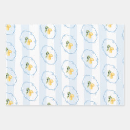 Blauw Geel Lemon Wrapping Paper Blad Set van 3