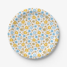 Blauw Geel Lente Bloemmotief