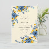 Blauw Geel Levendig Waterverf Bruiloft Kaart (Staand voorkant)