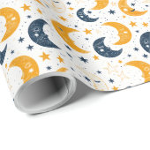 Blauw Geel Lullaby Maan en Sterren Cadeaupapier (Rol Hoek)