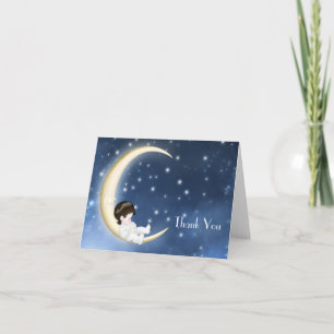 Blauw Geel Maan Baby Bedankkaartjes Bedankkaart