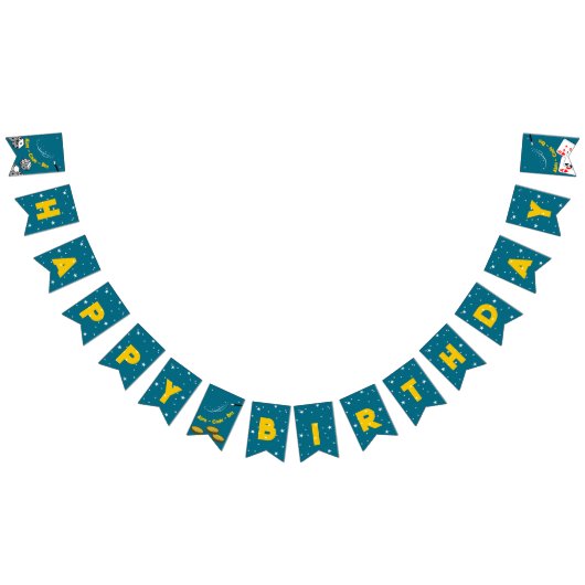 Blauw & Geel Magisch Gelukkige Verjaardag Vlaggetjes (Alle)