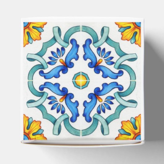 Blauw geel Majolica tegels Mediterraan gebruik Bedankdoosjes (Bovenkant)