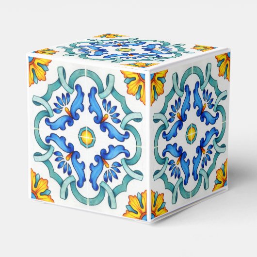 Blauw geel Majolica tegels Mediterraan gebruik Bedankdoosjes (Achterkant)