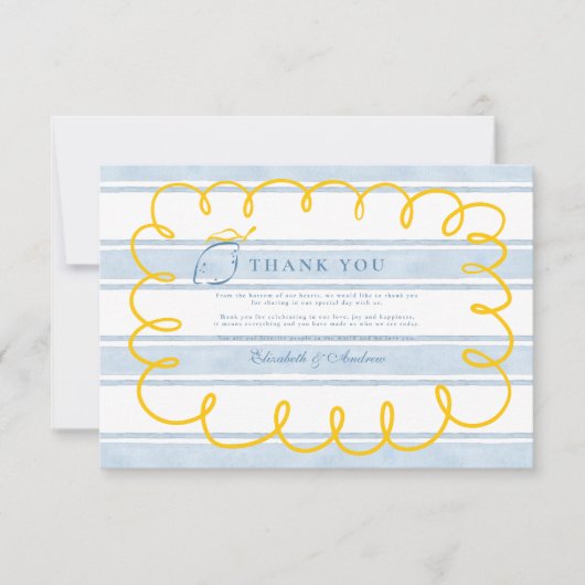 Blauw Geel Mediterraan Citroen Bruiloft Bedankkaart (Voorkant)